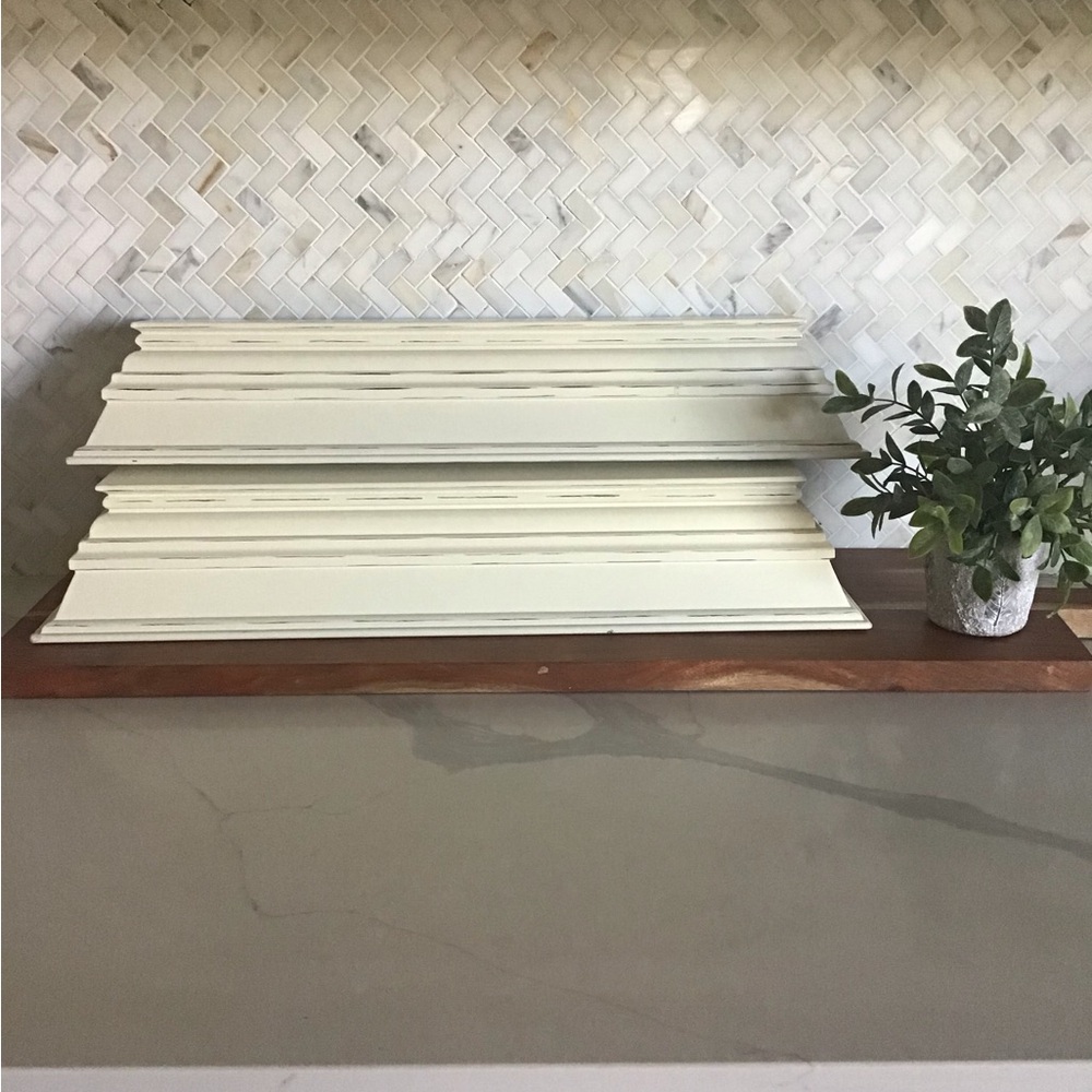 (2) Cream Distressed Wall Mount Shelf